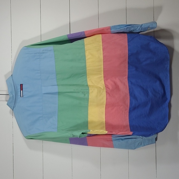 EUC Vintage 90's Tommy Hilfiger Rainbow Stripe Button Down Shirt Women's sz 8 - Picture 3 of 6